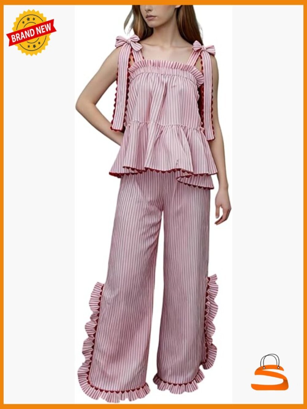 Womens Sleeveless Tie Shoulder Babydoll Pajama Set with Side Split Pants